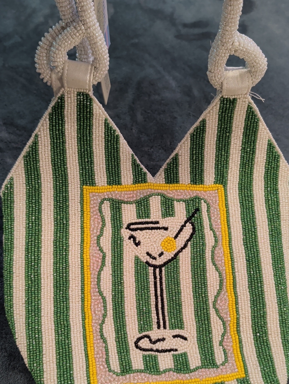 Beaded Green & White Stripe Women’s Tote Bag